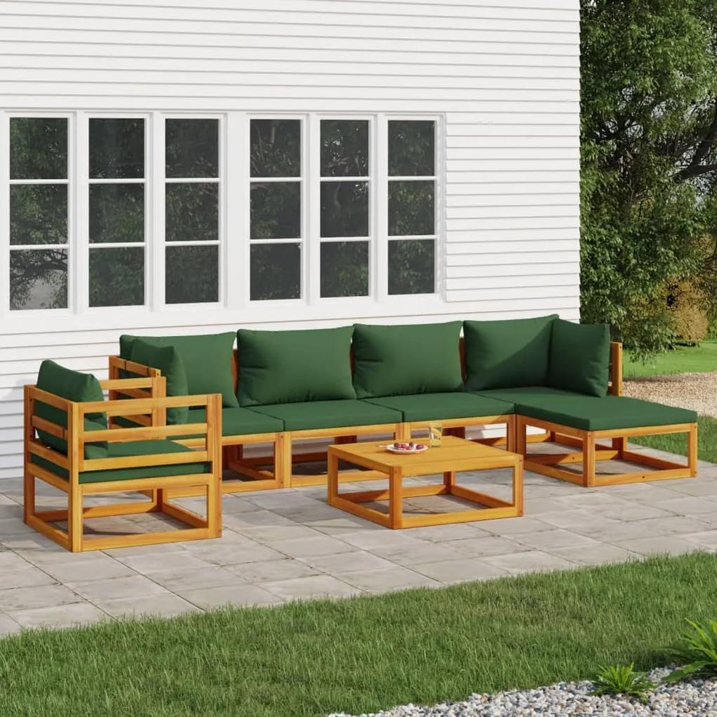 3155313 vidaXL Set mobilier de grădină cu perne verzi, 7 piese, lemn masiv