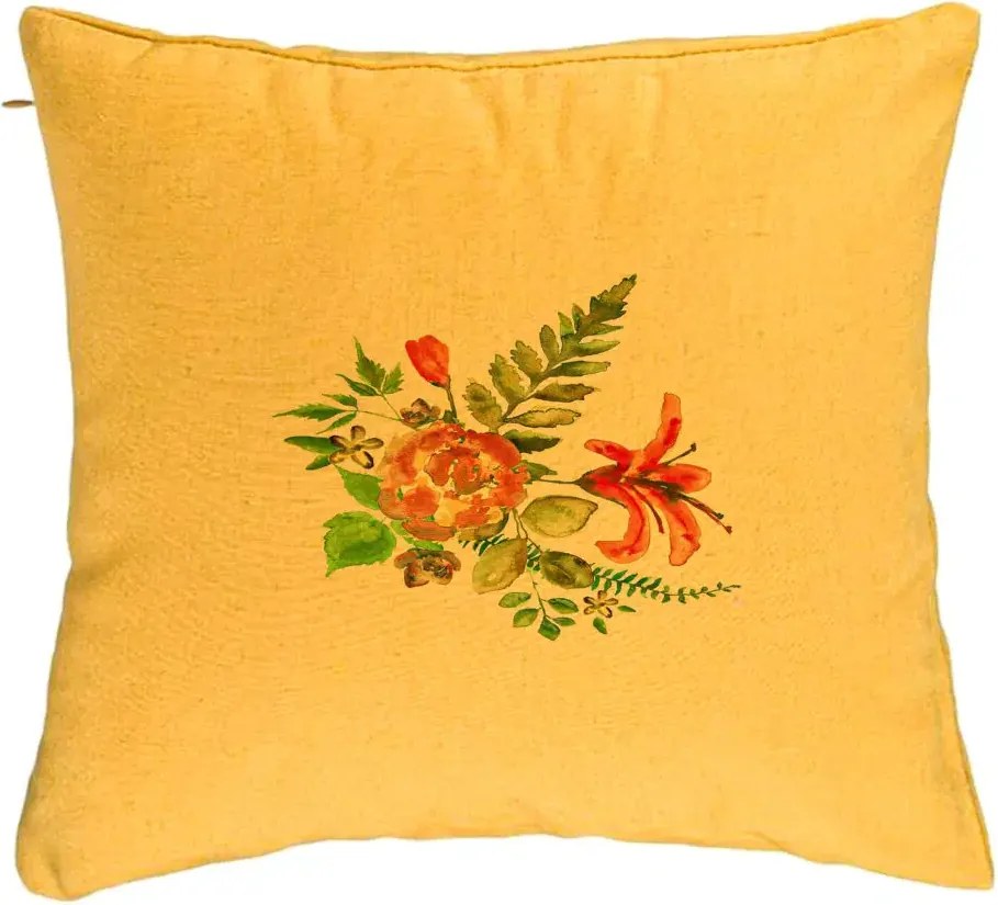 Perna Decorativa, Model Florale, 40x40 cm, Galben, Husa Detasabila, Perna Inclusa, BEKZ®