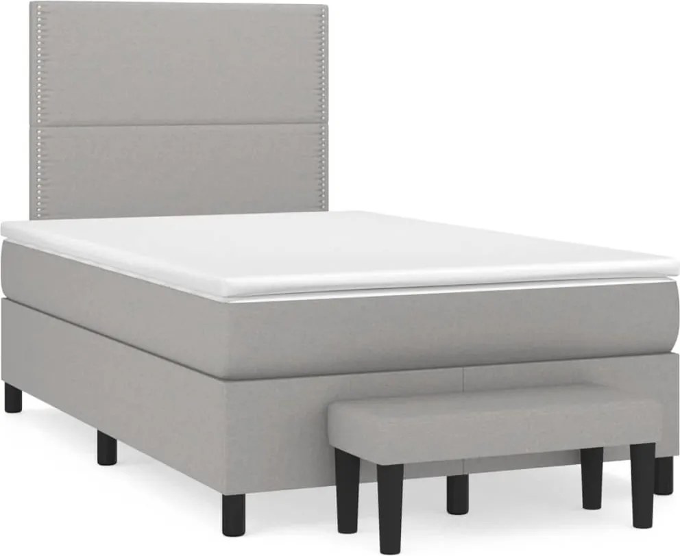 vidaXL Pat continental cu saltea, gri deschis, 120x200 cm, textil