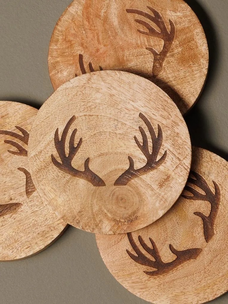 Set 4 suporturi pentru pahare, din lemn de mango, Deer