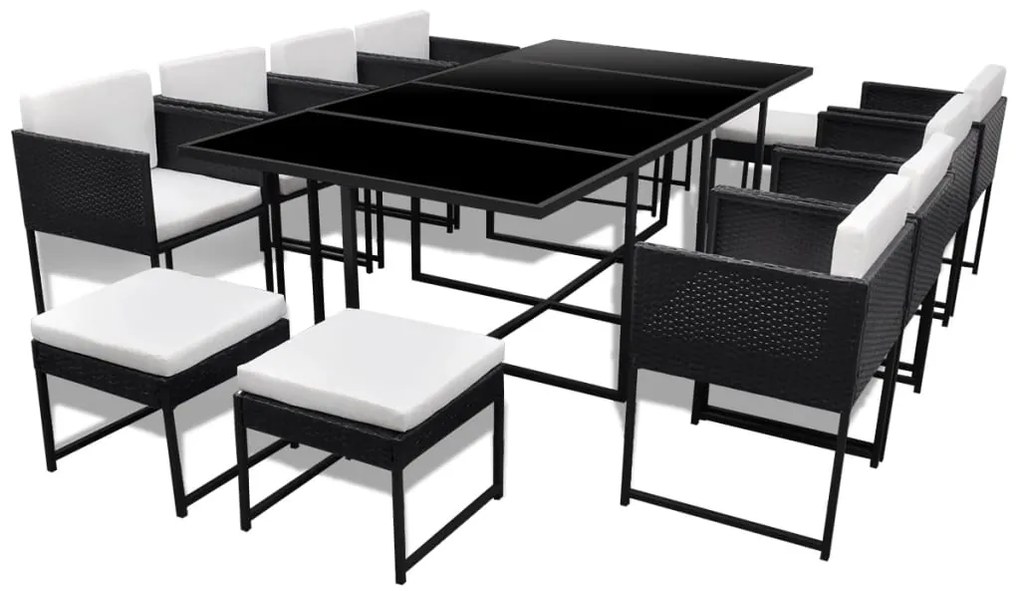 42761 vidaXL Set mobilier de exterior cu perne, 13 piese, negru, poliratan