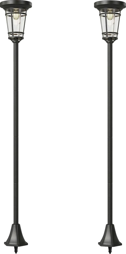 Outsunny Felinar solar set 2 buc. Lampă de podea reglabilă 180 cm cu 2 moduri de luminozitate, senzor de lumină, comutator, IP44 | Aosom Romania