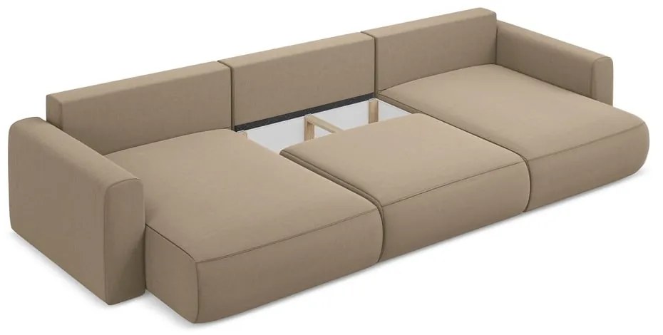 Colțar maro deschis extensibil/cu spațiu de depozitare cu tapițerie din catifea (în formă de "U") Kapua – Makamii