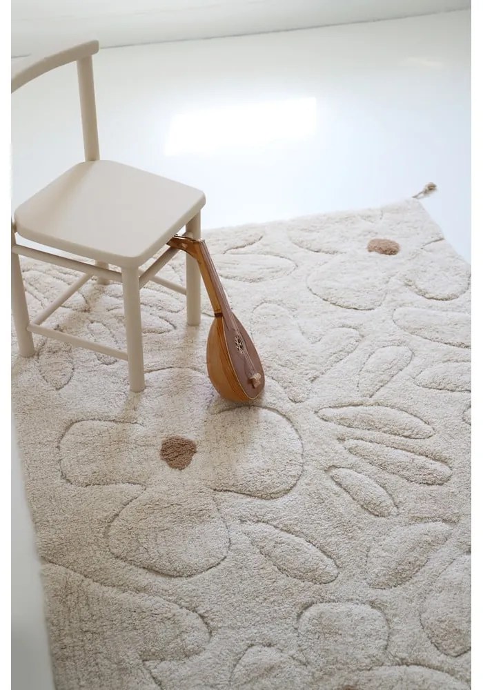 Covor pentru copii crem lavabil țesut manual din bumbac 120x180 cm Gentle Flora – Nattiot