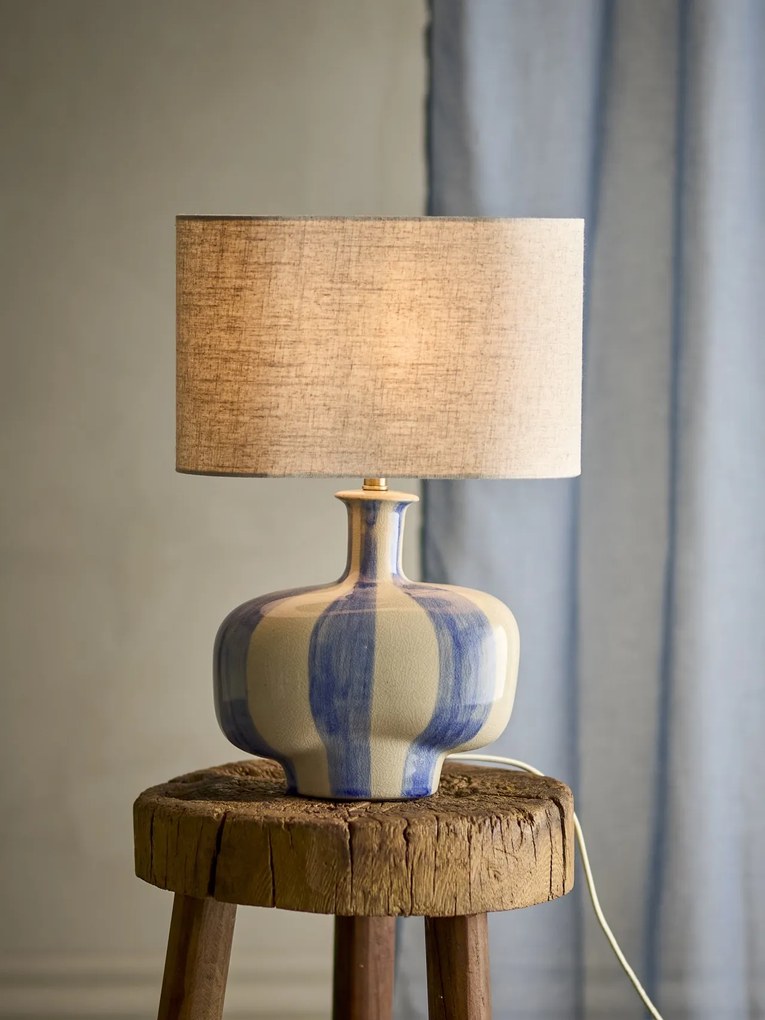 Lampă de masă din ceramică artizanală, multicolor, pictată manual cu dungi verticale și abajur din in, 33x19x46 cm, „Alida"