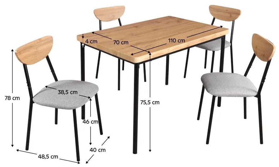 Set mobilier sufragerie Mimetizarse (stejar deschis + gri) (pentru 4 persoane). 1116413