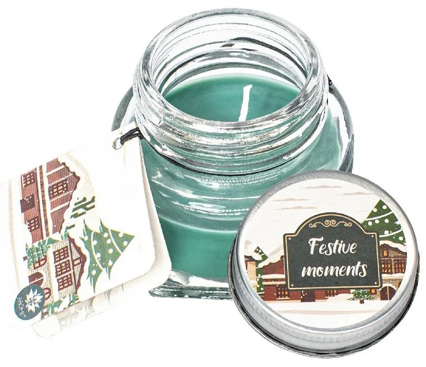 Set de lumânări aromate cu felicitare 28 g încutie cadou, Winter, mix 6 bucăți