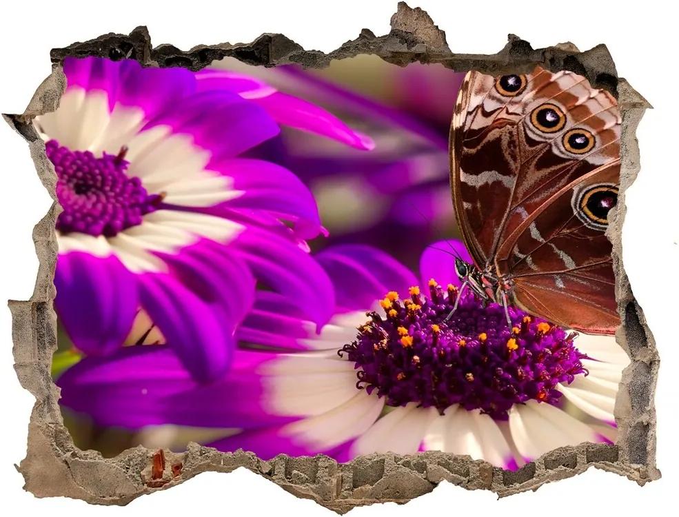Fototapet un zid spart cu priveliște Fluture pe o floare