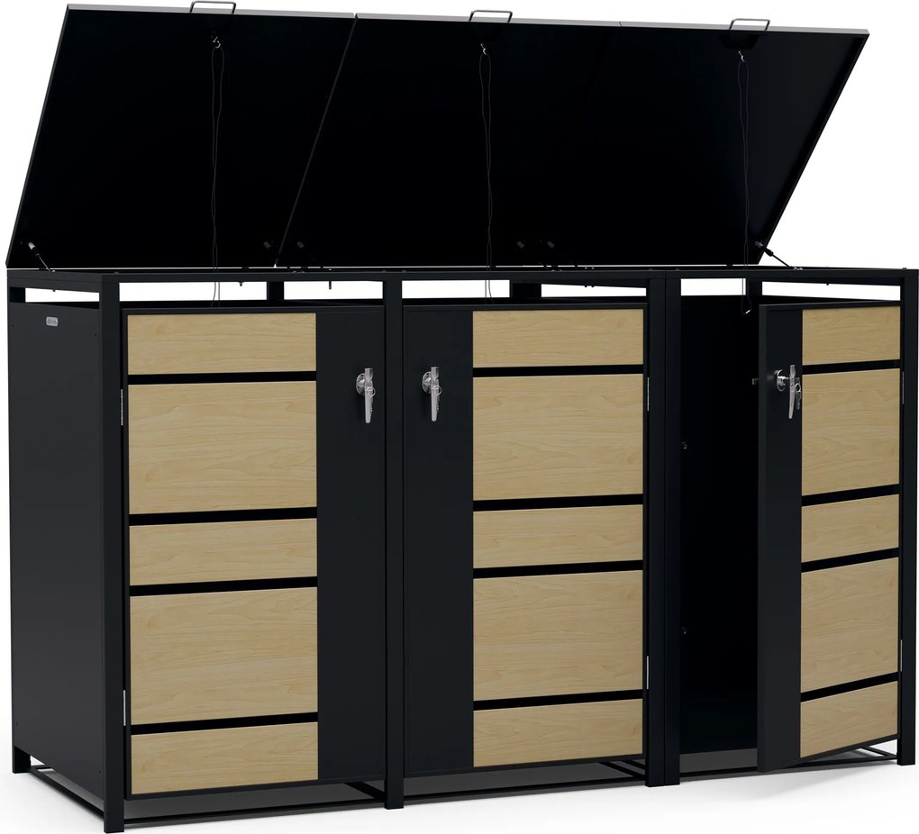 Blumfeldt BinSafe, coș de gunoi, 3 coșuri de gunoi, 240 l, cu încuietoare, din oțel galvanizat rezistent la intemperii