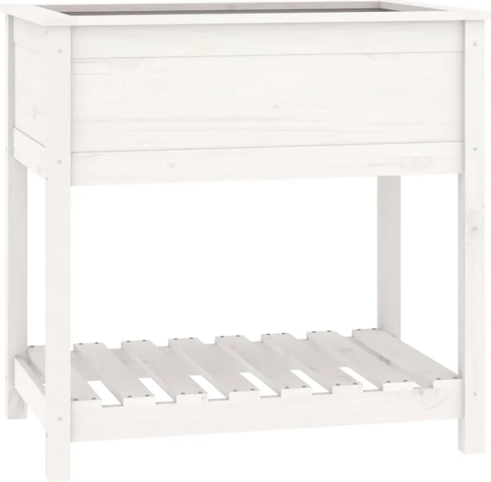 vidaXL Jardinieră cu raft, alb, 82,5x54x81 cm, lemn masiv de pin