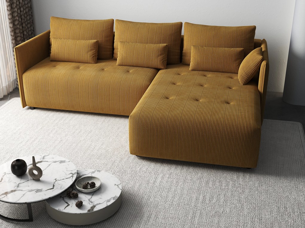 Colțar extensibil dumonde cu ladă de depozitare si sezut confortabil din spuma high-density, Malta Zoom Mustar 235x185 cm