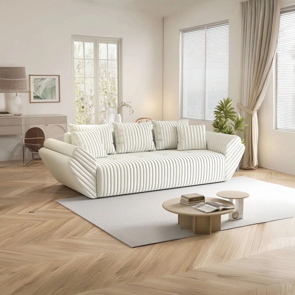 Canapea extensibilă dumonde cu ladă de depozitare si sezut confortabil din spuma high-density, Berlin Ambience Ivory 250x100 cm