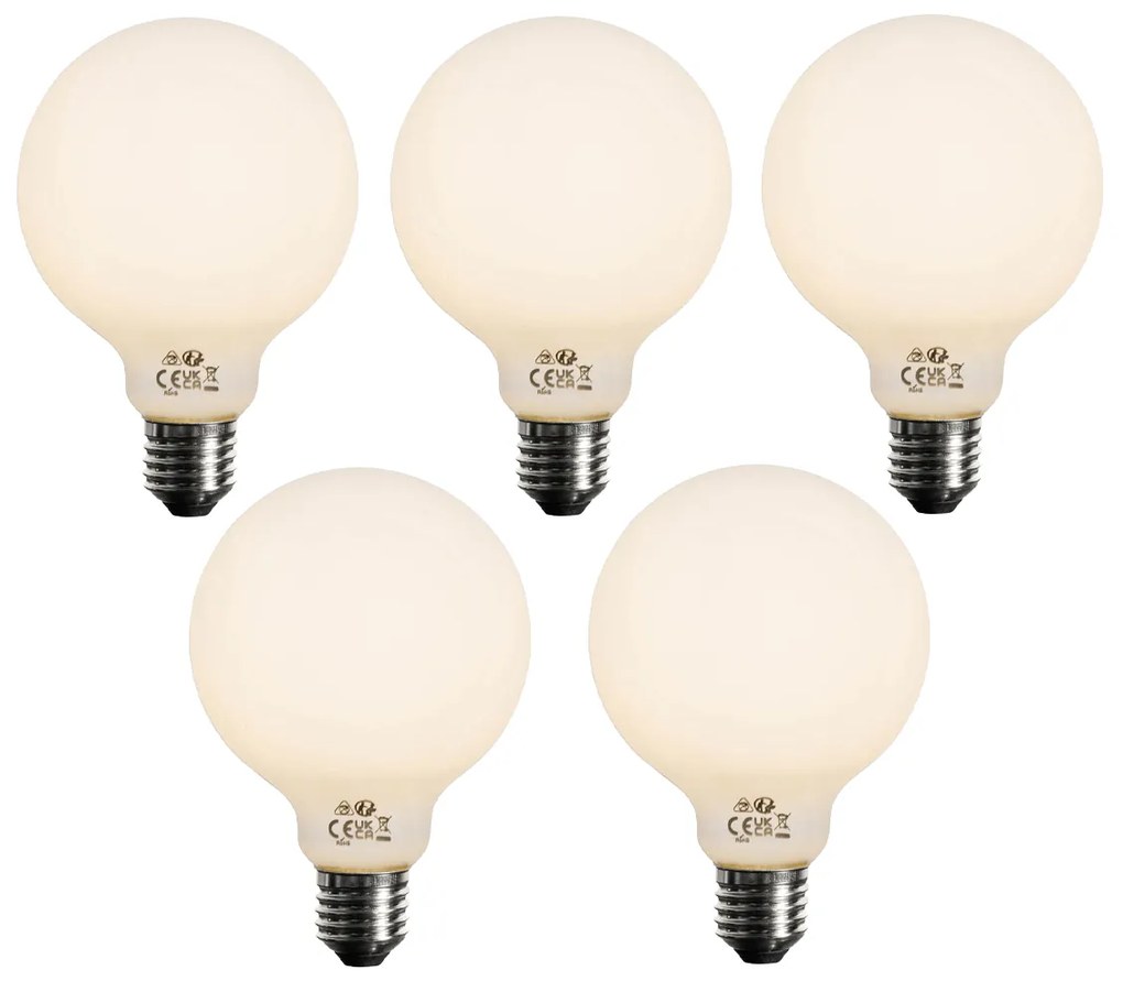Set de 5 becuri LED E27 opale G95, dimabile, 5W 450LM 2700K