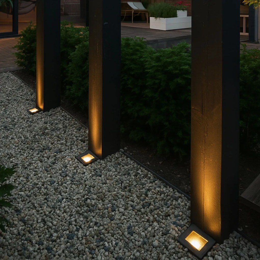 Set de 4 spoturi moderne de sol negre reglabile IP65 - Oneon