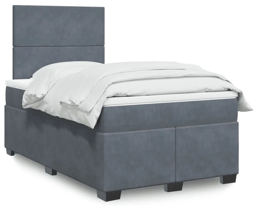 vidaXL Pat box spring cu saltea, gri închis, 120x200 cm, catifea