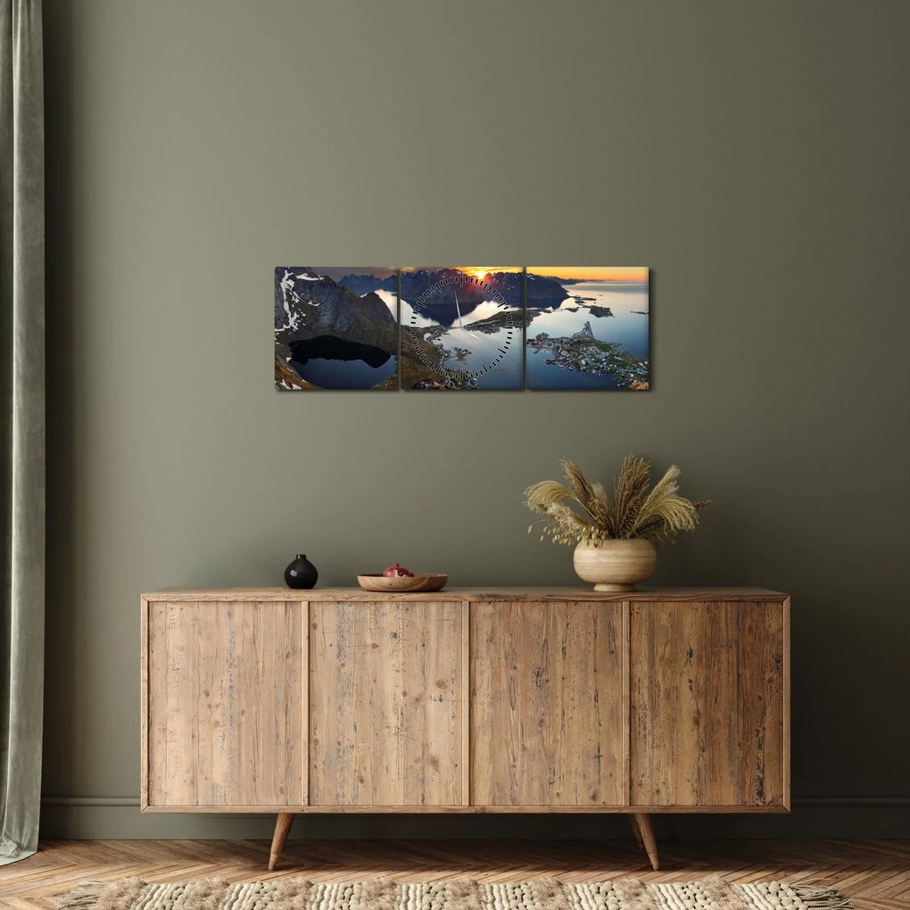 Tablou - Peisaj montan, Norvegia (cu ceas) (90x30 cm)