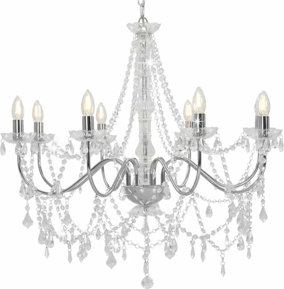 vidaXL Candelabru cu mărgele, argintiu, 8 becuri E14