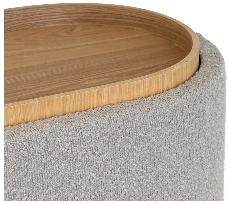 Taburet gri deschis cu tapițerie din țesătură bouclé – Casa Selección