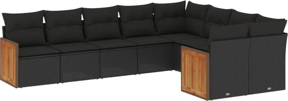 vidaXL Set mobilier de grădină cu perne, 9 piese, negru, poliratan