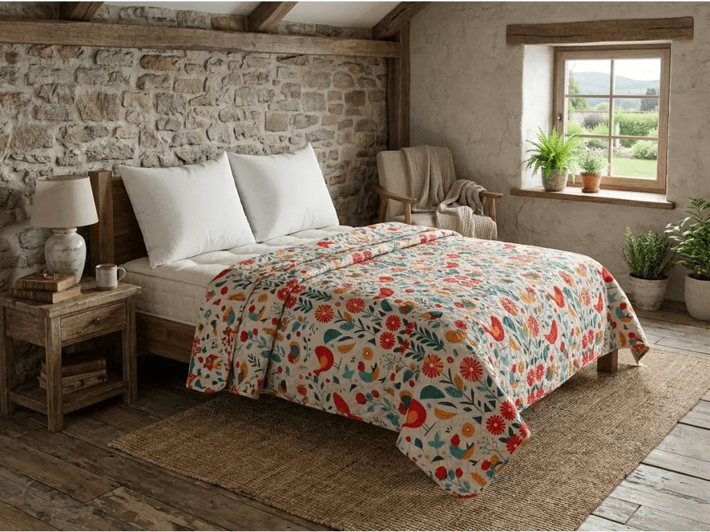 Cuvertura de pat RETRO BIRD colorata Dimensiune: 170 x 210 cm