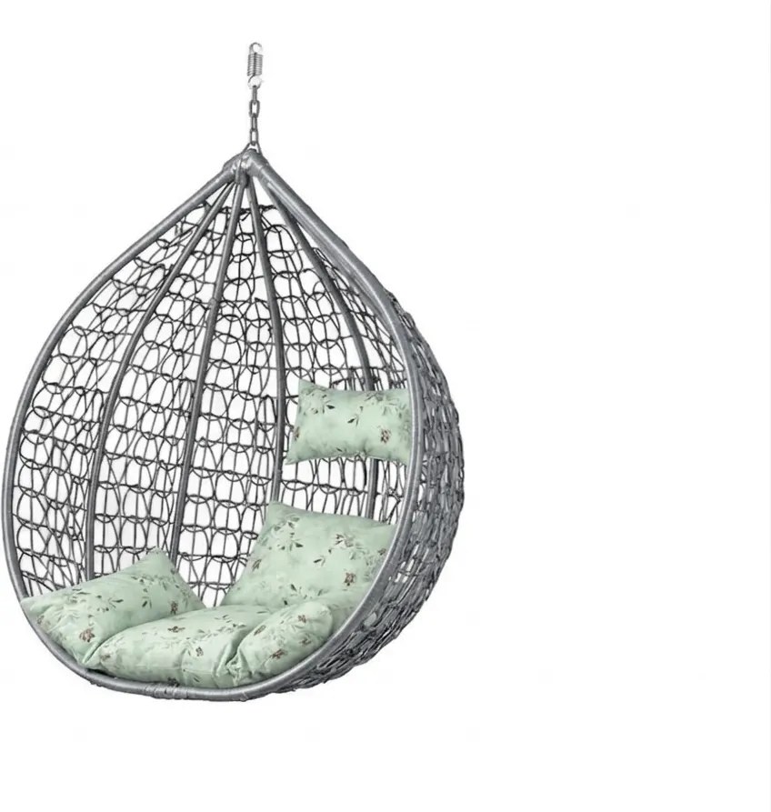 Fotoliu suspendat KOKON gri fara suport, perna verde deschis cu model