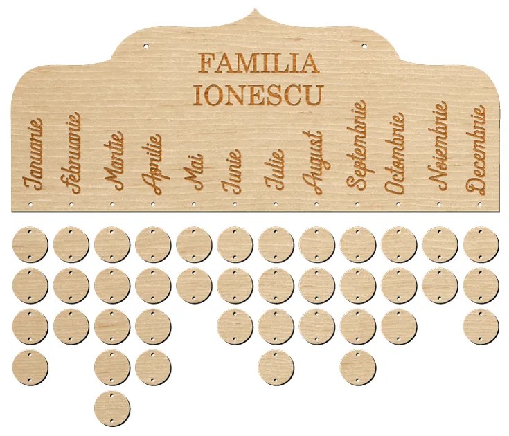 Calendar Evenimente din Lemn, cu Gravura Personalizata, 41x17 cm