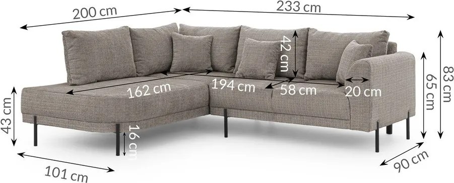 Colțar taupe cu tapițerie din chenille (cu colț pe partea stângă/în formă de ”L”) Mauris – Ropez