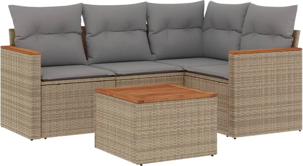 vidaXL Set canapele de grădină cu perne, 5 piese, bej, poliratan