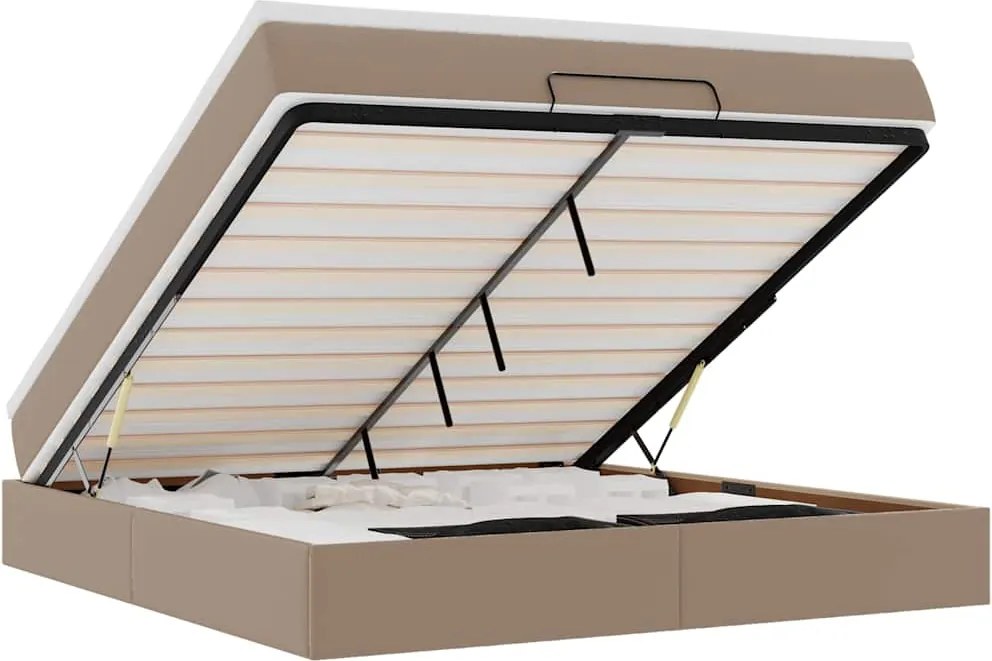 vidaXL Cadru de pat otoman cu saltea Cappucino piele artificială