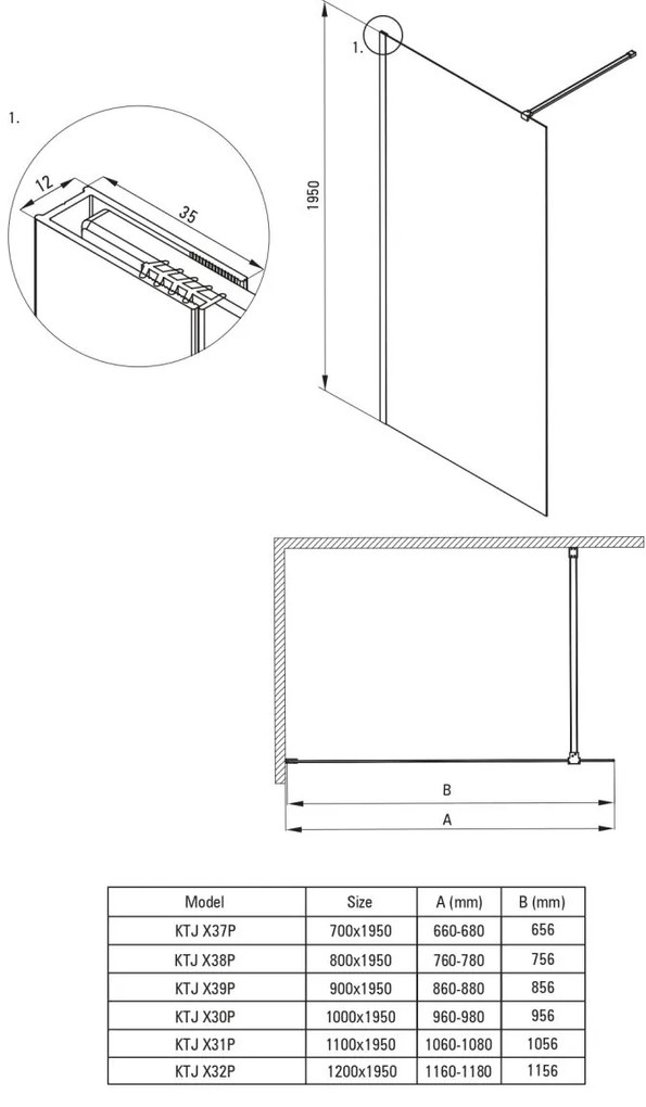 Paravan dus fix Deante Kerria Plus 70x200 cm - sticla securizata 6 mm cu finisaj aur si tehnologie Active-Cover 700x1950 mm, Auriu lucios