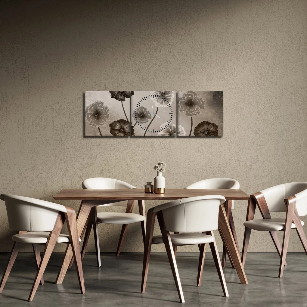 Tablou - Flori desenate (cu ceas) (90x30 cm)