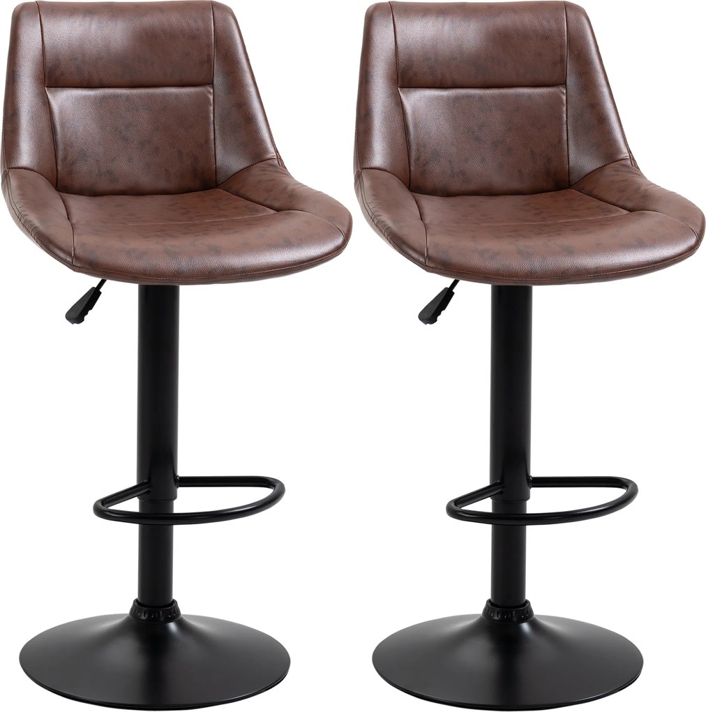 HOMCOM Set 2 Scaune de Bar, Scaune înalte, reglabile în înălțime, incl. Suport pentru Picioare, 46.5cm x 50cm x 108cm, Negru + Maro | Aosom Romania