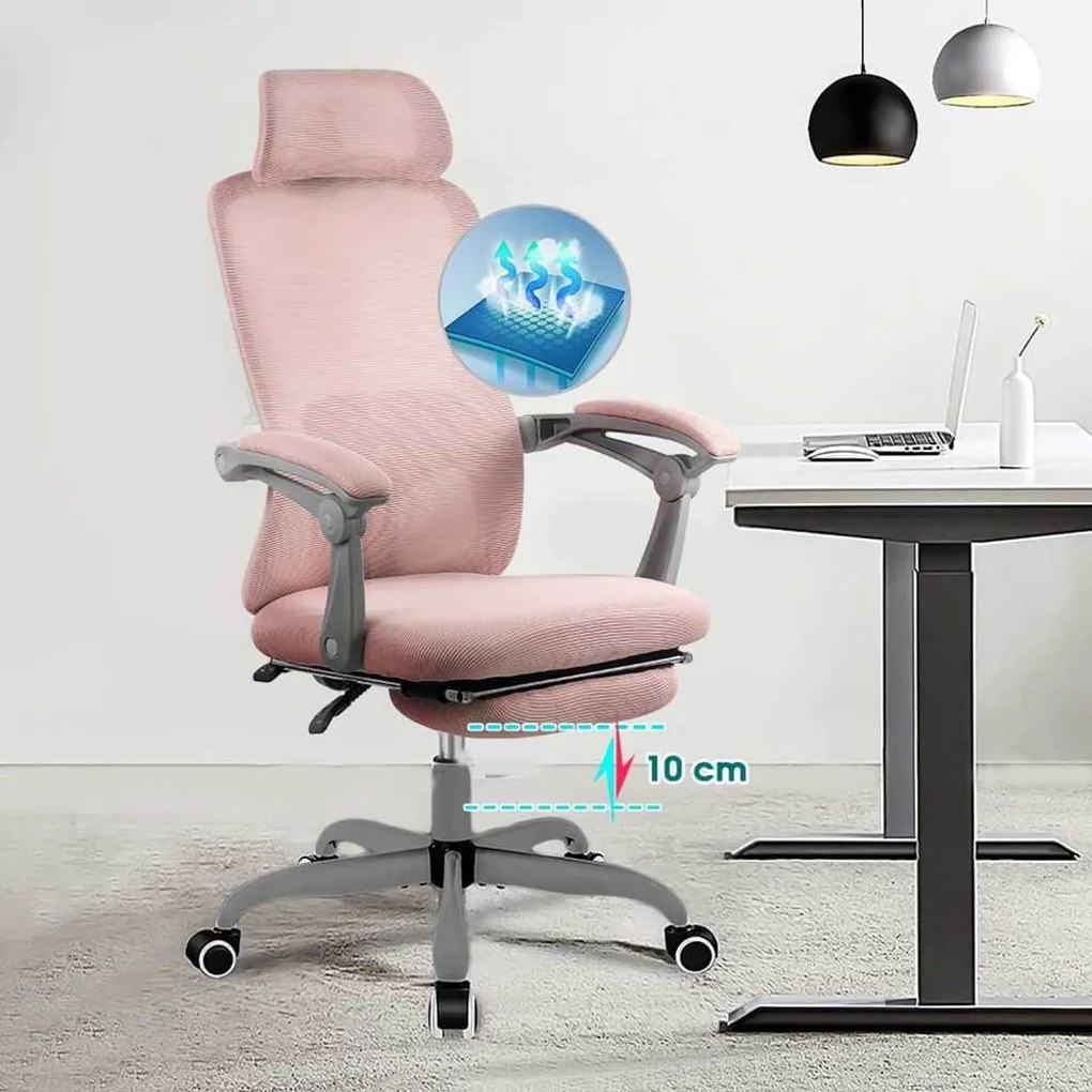 Scaun ergonomic OFF 430 roz, spătar mesh și reglaj pe înălțime