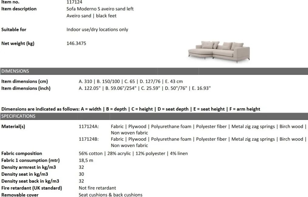 Canapea eleganta design LUX Moderno S left, Aveiro sand