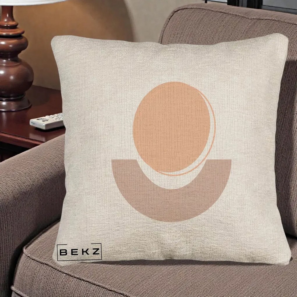 Perna Decorativa Geometric Boho Luna si Disc, 40x40 cm, Bej Canapea, Husa Detasabila, Perna Inclusa, BEKZ®