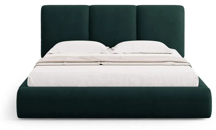 Pat matrimonial verde închis tapițat cu spațiu de depozitare și somieră 180x200 cm Brody – Mazzini Beds