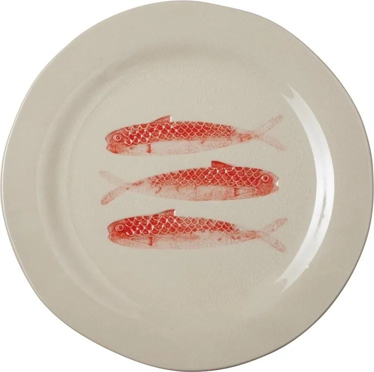 Farfurie din ceramică cu sardine roșii, Ø22 cm