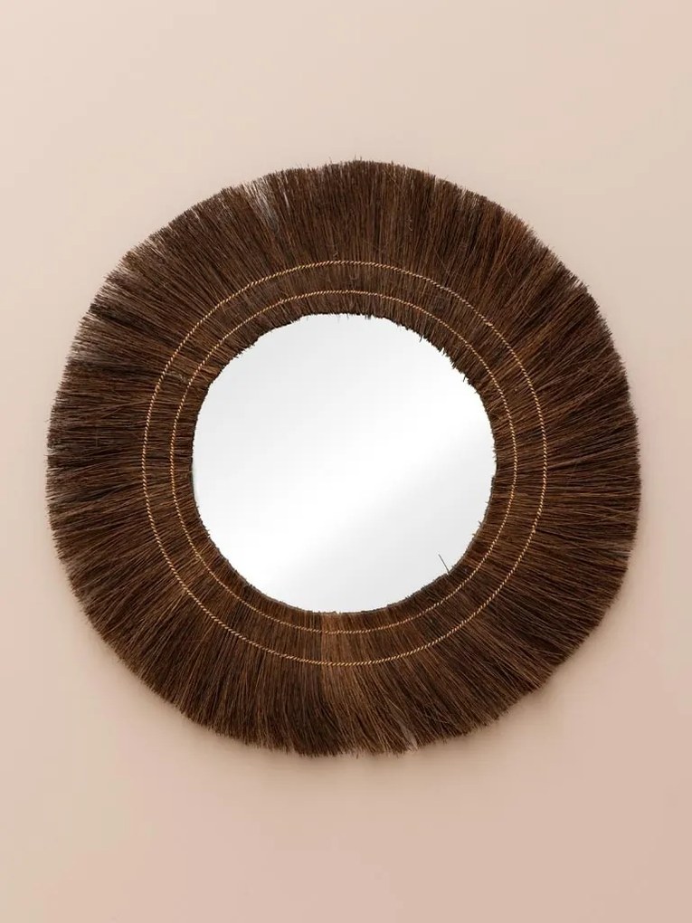 Oglindă de perete din fibre de palmier, Ø100 cm, "Eclat Naturel"