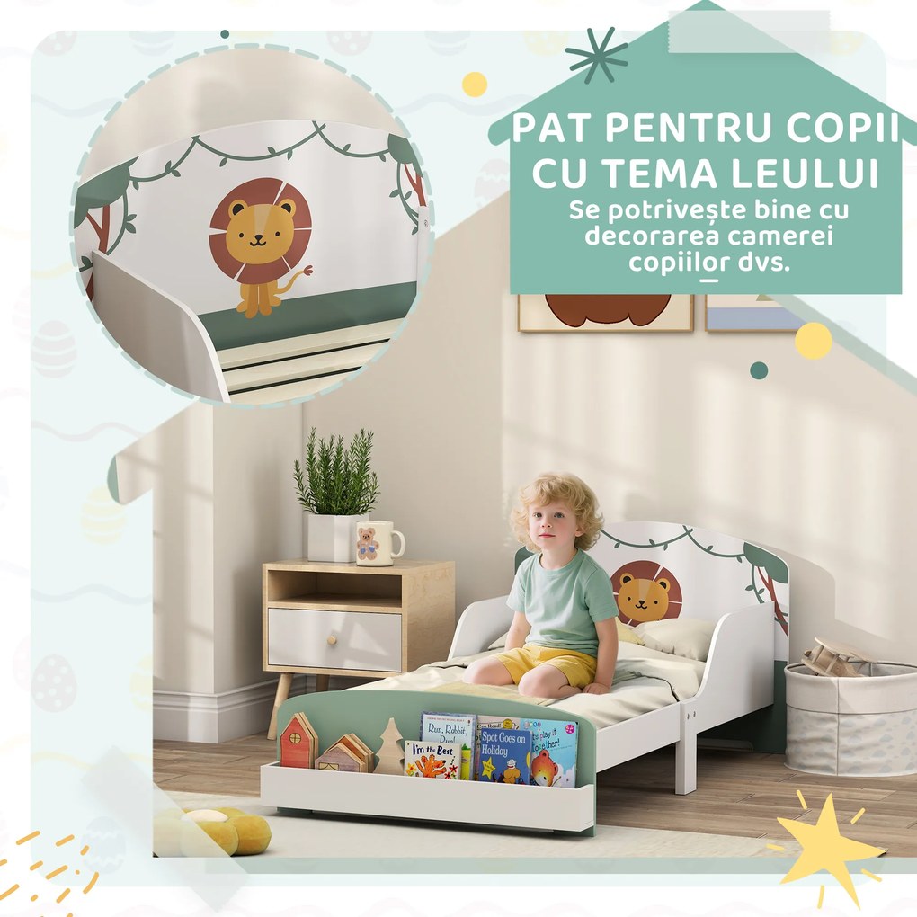 AIYAPLAY Pat pentru Copii cu Spațiu de Depozitare și Design Leu, 3-8 Ani | Aosom Romania