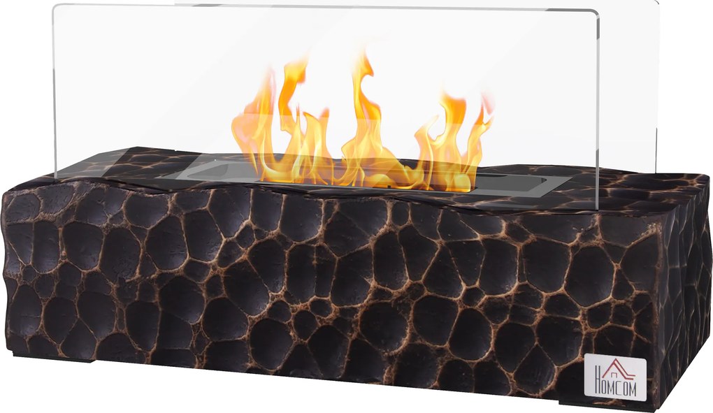 HOMCOM Șemineu cu Blat din Beton, Capac, Deflector din Sticlă Securizată și Rezervor de 0,15L, 33x16x18 cm, Negru | Aosom Romania