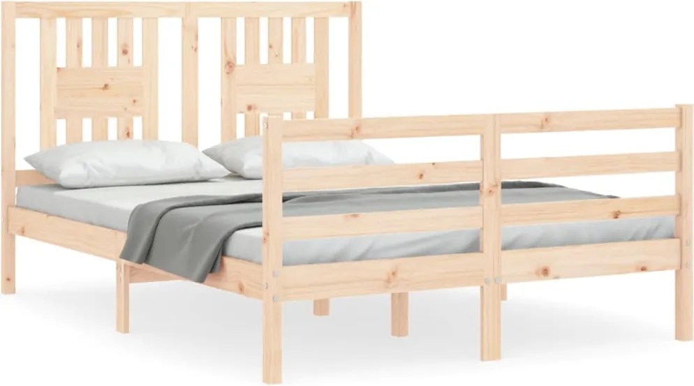vidaXL Cadru de pat cu tăblie, dublu mic, lemn masiv