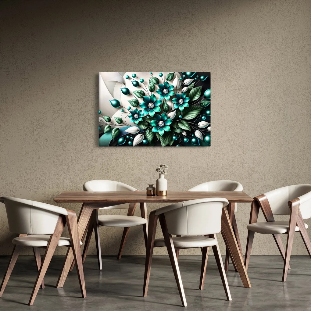 Tablou - Flori turcoaz 3D (90x60 cm)