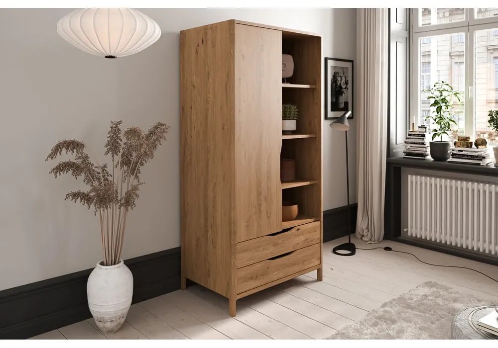 Șifonier în culoare naturală din lemn de stejar 90x188 cm Twig – The Beds