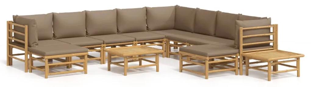 3155131 vidaXL Set mobilier de grădină cu perne gri taupe, 12 piese, bambus