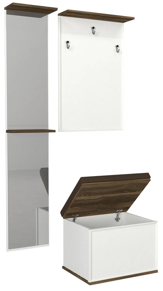 Set Cuier cu Oglinda si Taburet, Metro Lounge, UnicUtil, 95 x 45 x 228.8 cm, Alb-Maro, UUORG27