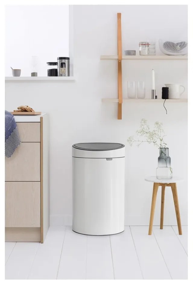 Coș de gunoi alb cu senzori de atingere din oțel 40 l Touch Bin – Brabantia