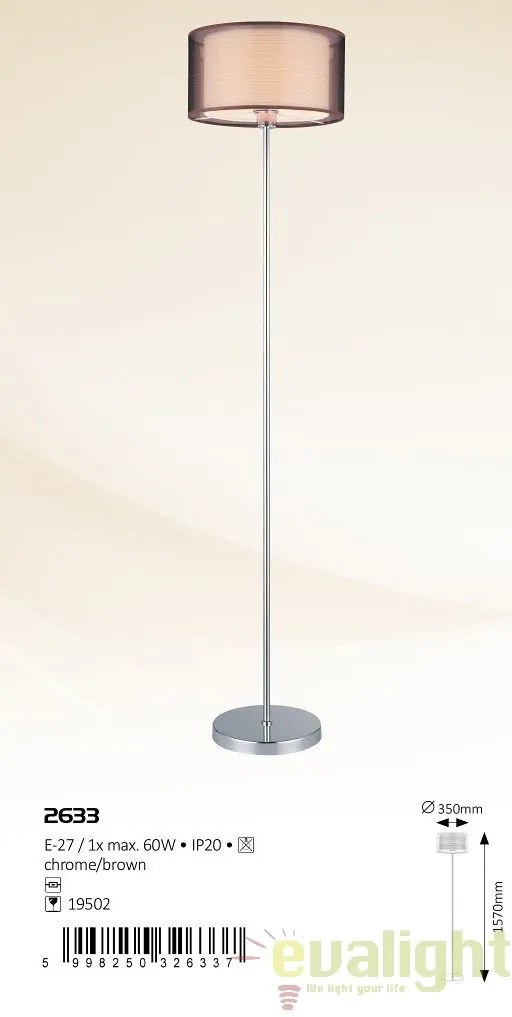 Lampadar, Lampa de podea design modern, finisaj crom/ maro, Anastasia 2633 RX