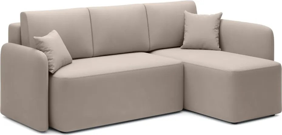 Colțar bej extensibil/cu spațiu de depozitare cu tapițerie din catifea (cu colț pe partea dreaptă/cu șezlong) Hadson – ELTAP