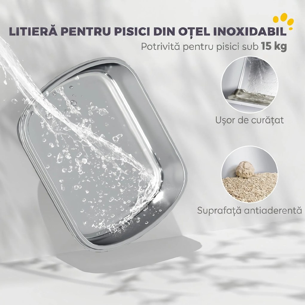 PawHut Litieră Per Pisici Extra Mare Con Tavă In Oțel Inoxidabil, Până la 15 Kg | Aosom Romania