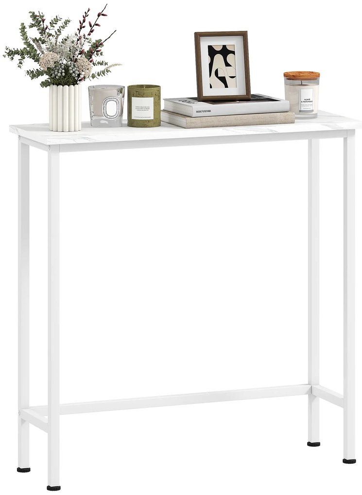 HOMCOM Masă consolă de hol cu piciorușe reglabile, protecție la răsturnare 75 x 24 x 76 cm pentru spații mici Alb | Aosom Romania